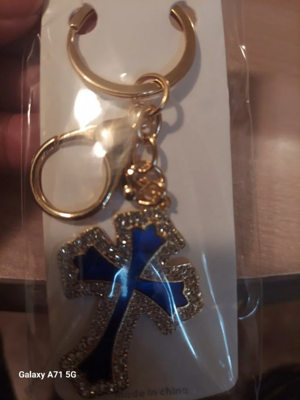 Blue and Gold-tone Cross Keychain NIP